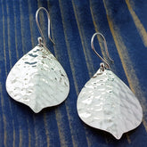 Large Hammered Leaf Silver Earrings